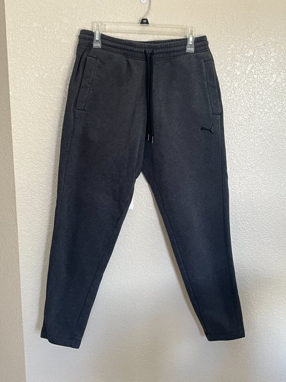 Puma Dark Gray Fleece Sweatpants Joggers Size Medium Drawstring Athletic